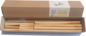 Sutu Natural Reed Drinking Straws - 10x Mixed Length plus Cleaning Brush (12, 16 & 20cm)